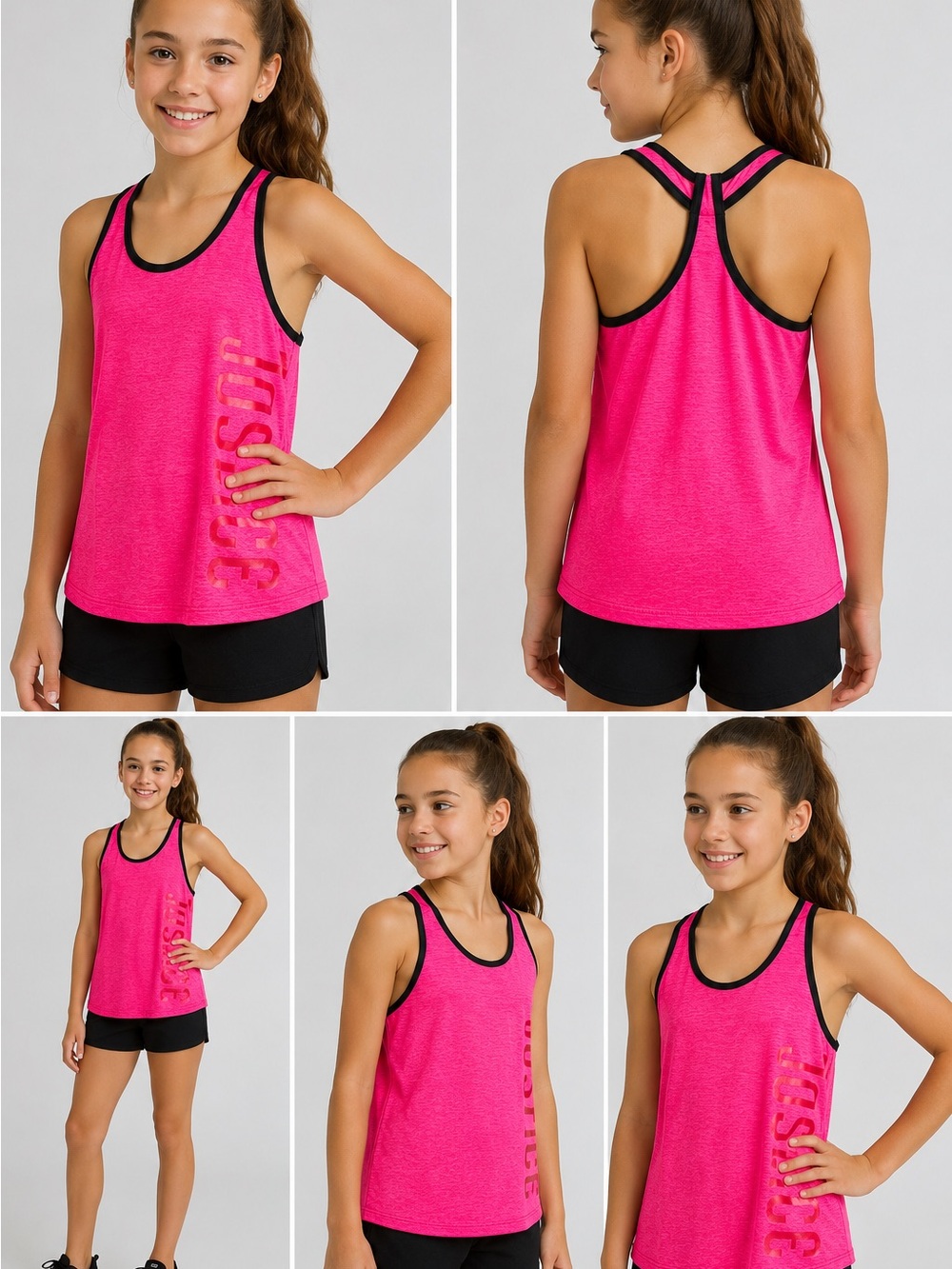 Girls' Neon Pink Active Tank Top with Contrast Trim